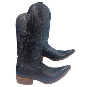 Men's 7 Red Diamond Ostrich Leather Long Pointy Toe Western Cowboy Boots Black